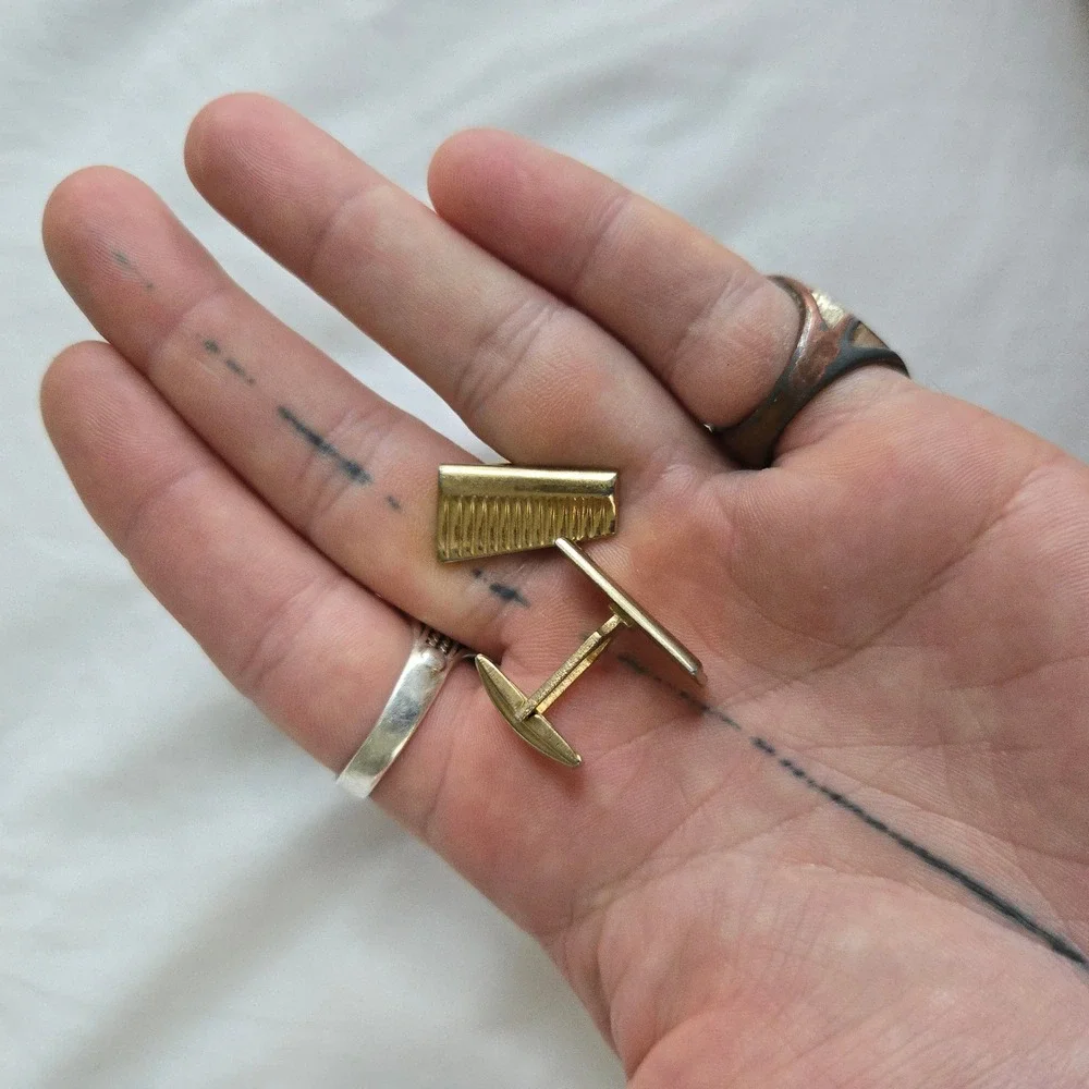 VTG Gold Ribbed Geometric Toggle Cufflinks Unbranded OS Mens Gold Formal Wedding